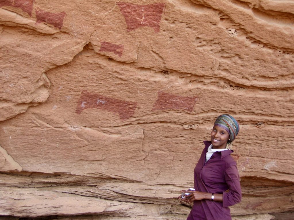 Sada Mire as one of the first person to see the rock art of Dhambalin, 5000 years old site in Somaliland, coming as a PhD candidate from the UCL's Institute of Archaeology with her local team, 2007