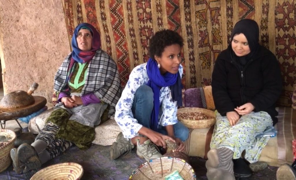 Dr Sada Mire recording traditional knowledge at the Atlas Mountains with local women, 2016