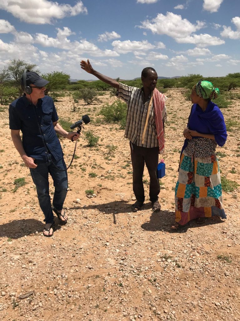 Sada with BBC's Neil Trevithick interviewing a local herder at the rock art site of Dhagah Kure for our upcoming BBC World Service documentary